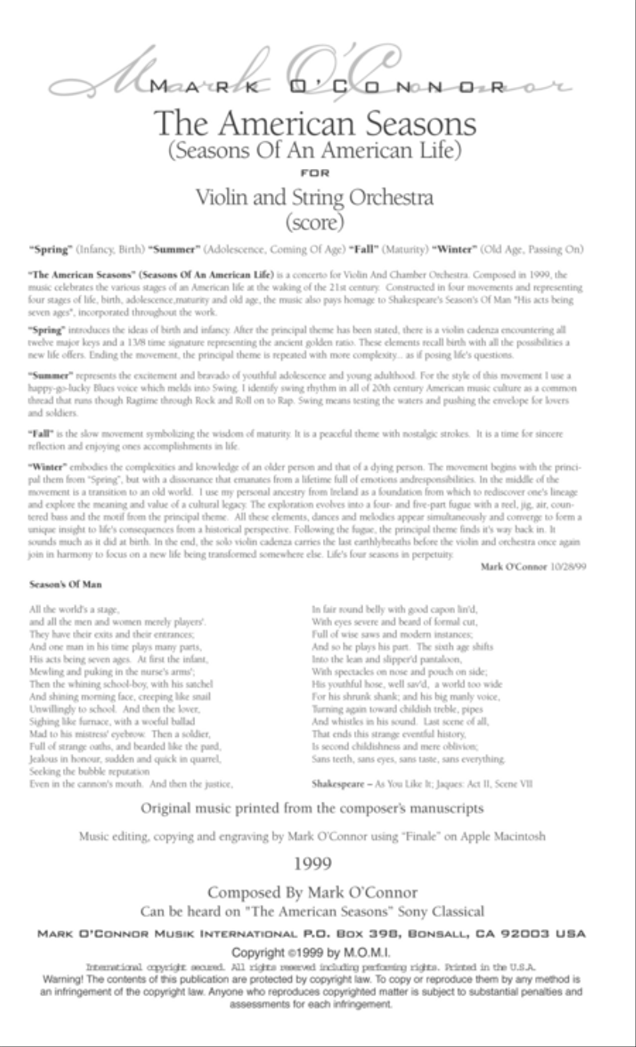The American Seasons (score – violin and string orchestra) String Orchestra scores gallery preview page 2