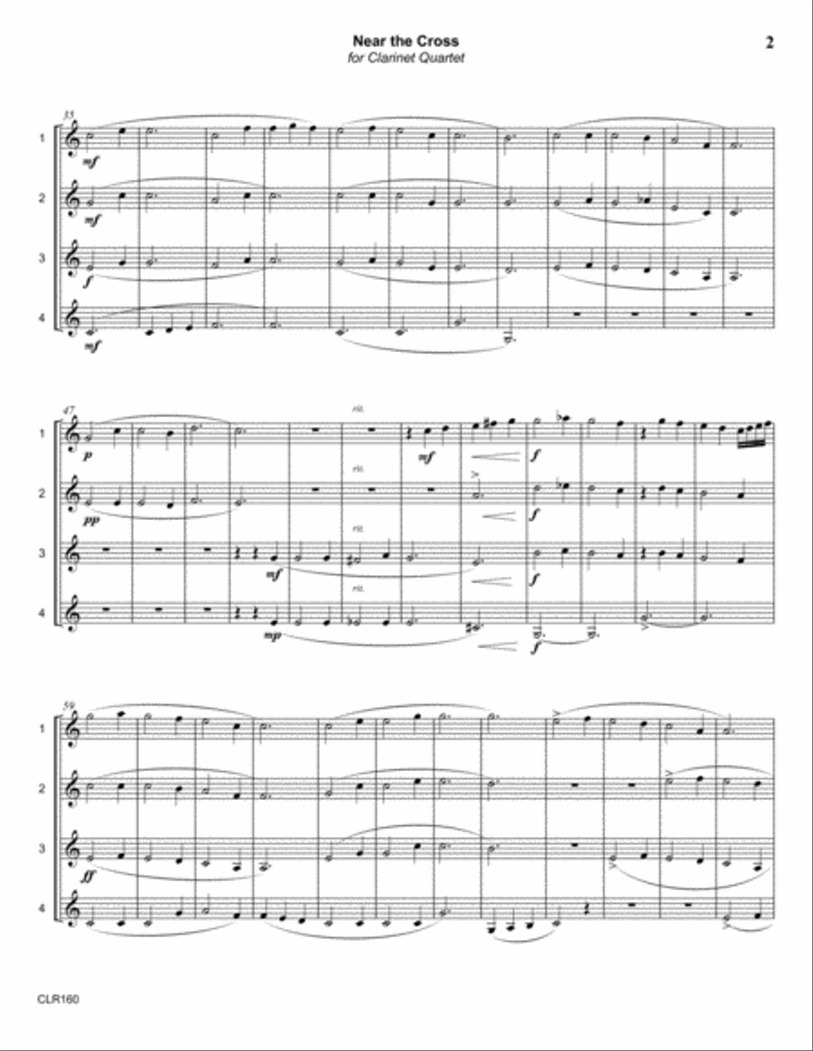 NEAR THE CROSS - CLARINET QUARTET (unaccompanied) Clarinet Quartet scores gallery preview page 2