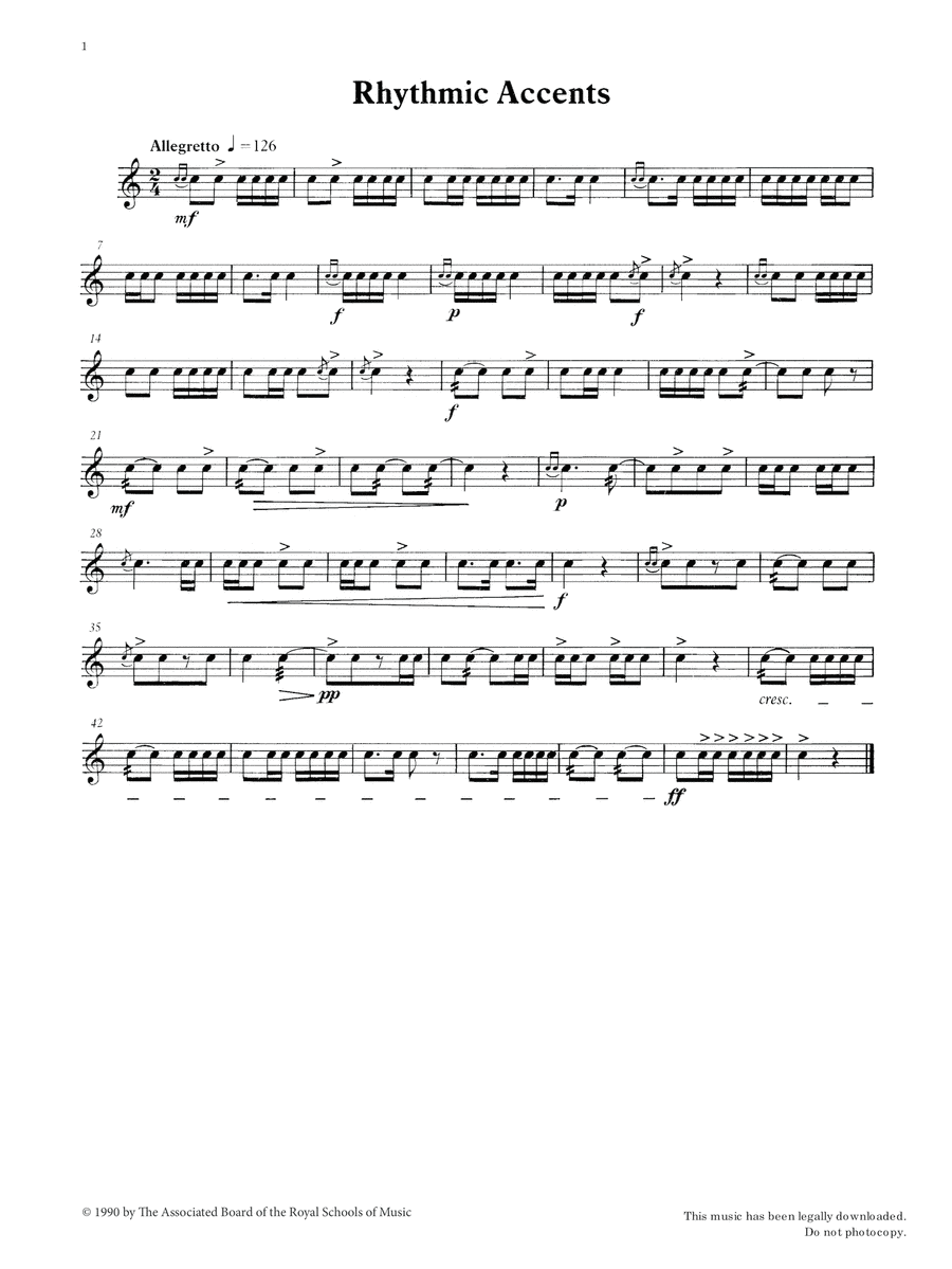 Rhythmic Accents from Graded Music for Snare Drum, Book II Percussion scores gallery preview page 1