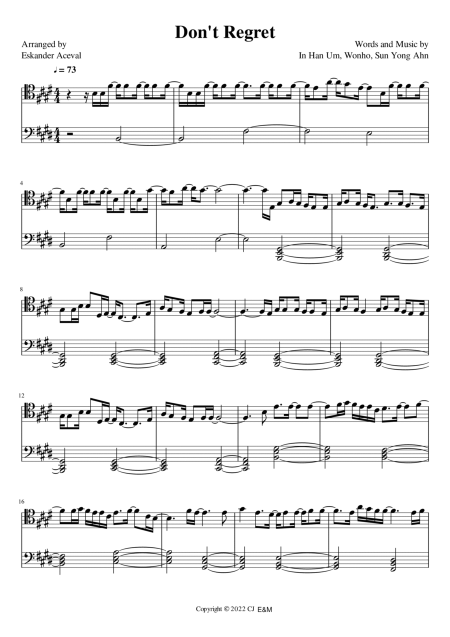 Don't Regret Piano Solo scores gallery preview page 1