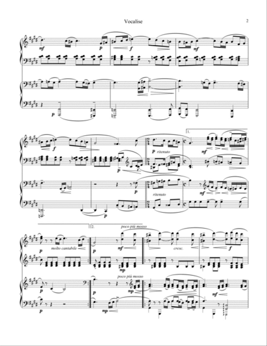Vocalise Op. 34 for piano duo, 4 hands (orchestra version) 1 Piano, 4-Hands scores gallery preview page 3