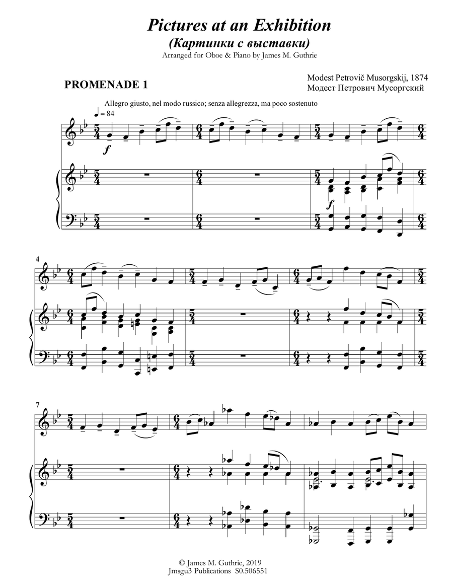 Mussorgsky: Pictures at an Exhibition for Oboe & Piano Piano scores gallery preview page 1