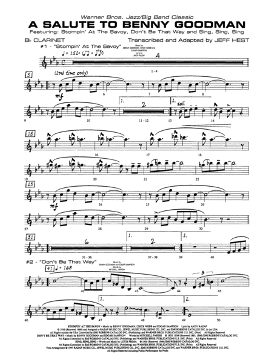 A Salute to Benny Goodman: Solo Clarinet Jazz Ensemble scores gallery preview page 1