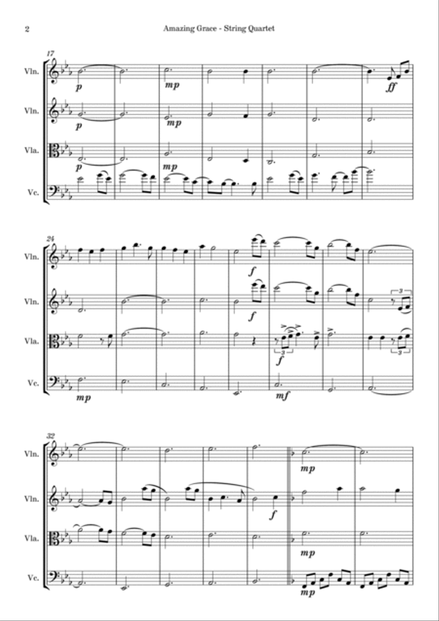 Amazing Grace (String Quartet) - Eb String Quartet scores gallery preview page 2