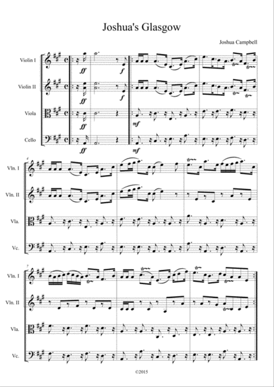 Joshua's Glasgow: a suite of seven pieces for string quartet by Scottish Georgian composer Joshua Ca String Quartet scores gallery preview page 1