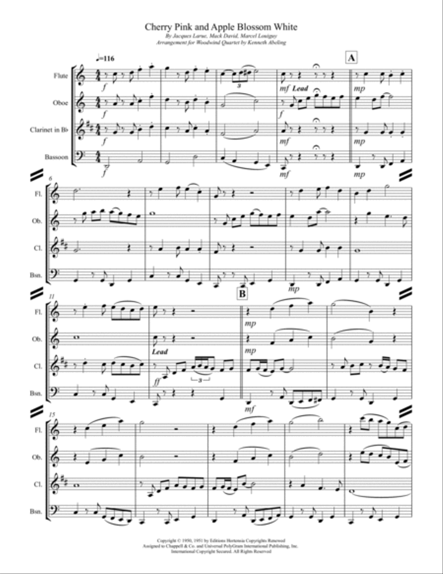 Cherry Pink And Apple Blossom White Woodwind Quartet scores gallery preview page 2