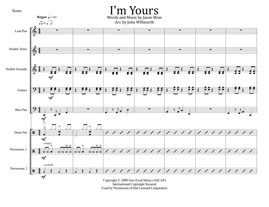 I'm Yours Steel Drum Band scores gallery preview page 1