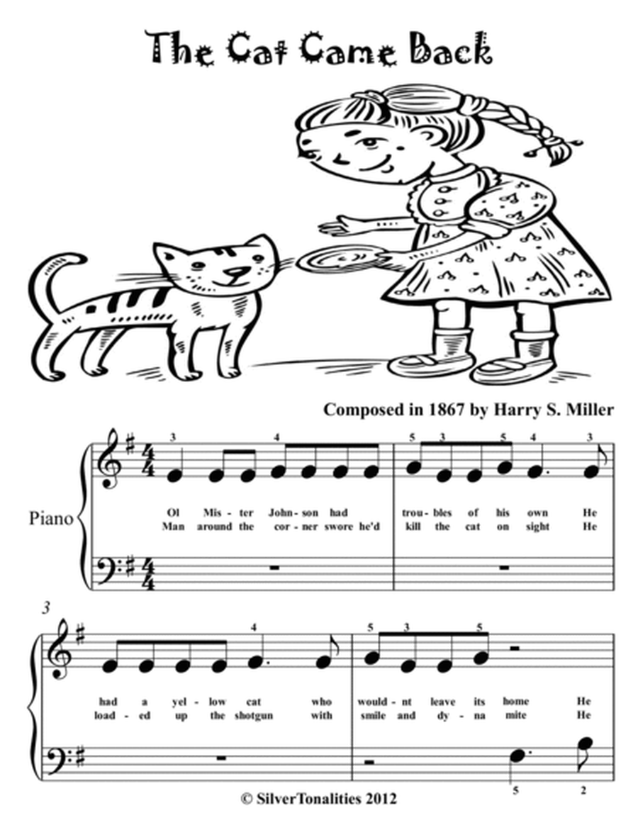The Cat Came Back Beginner Piano Standard Notation Sheet Music