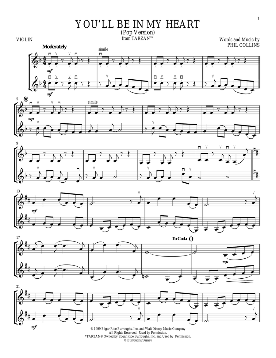 You'll Be In My Heart (from Tarzan) String Duet scores gallery preview page 1