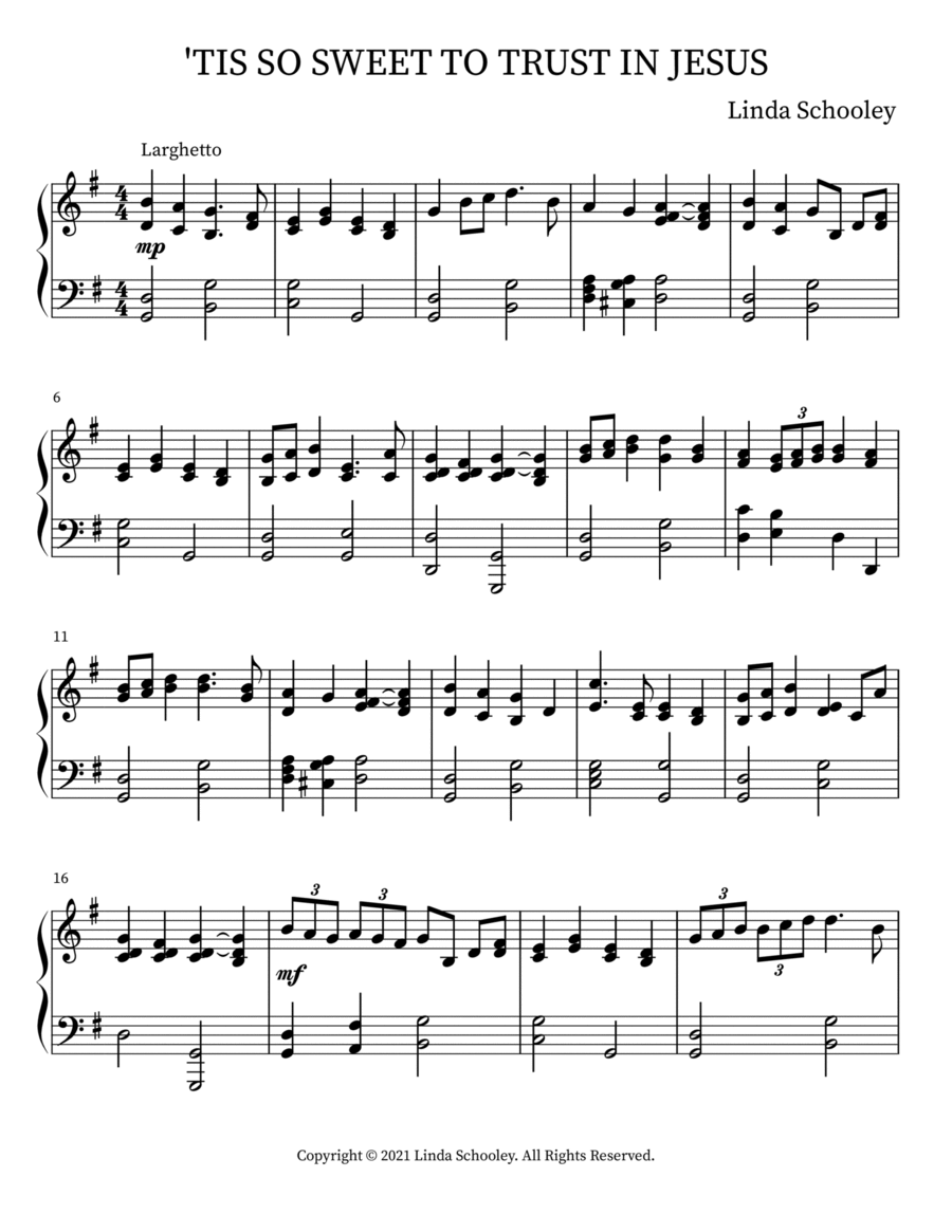 'TIS SO SWEET TO TRUST IN JESUS Piano Solo scores gallery preview page 1
