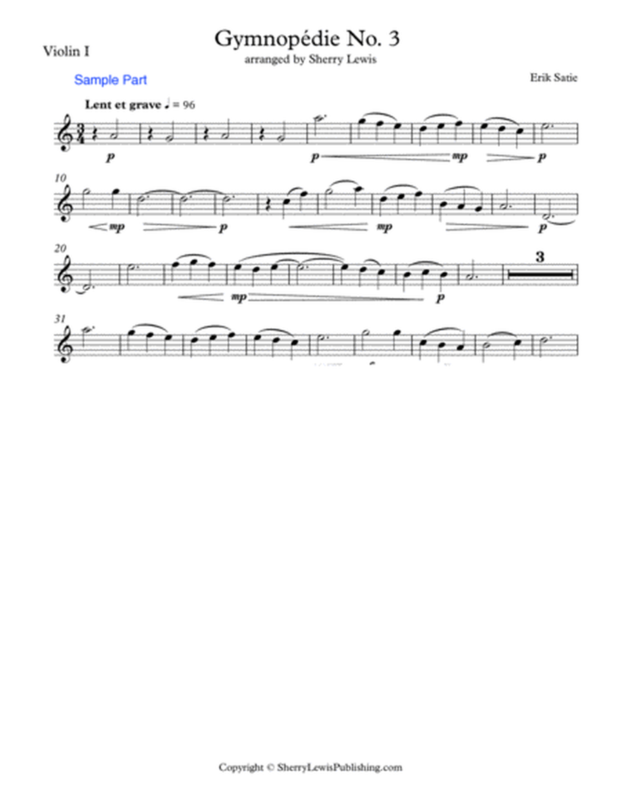 GYMNOPÉDIE NO.3 String Quartet, Intermediate Level for 2 violins, viola and cello image number null