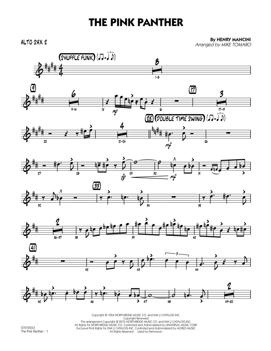 The Pink Panther (arr. Mike Tomaro) - Alto Sax 2 Jazz Ensemble scores gallery preview page 1