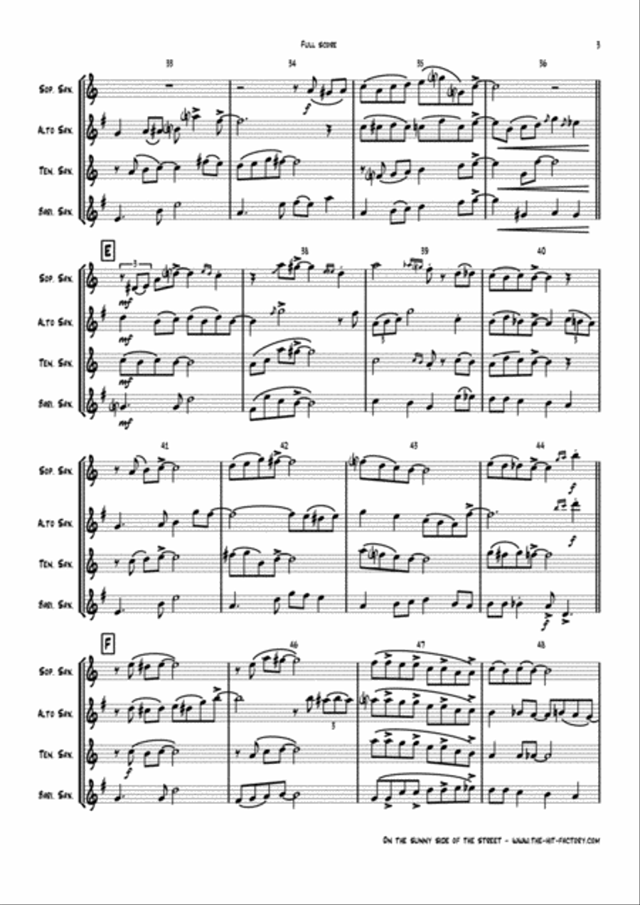 On The Sunny Side Of The Street Saxophone Quartet scores gallery preview page 3