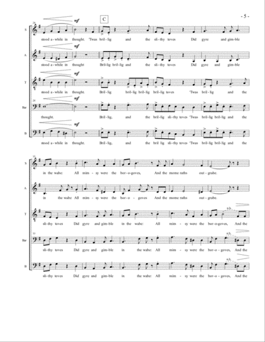 Jabberwock, by Steve Danielson, SATBB, a cappella 4-Part scores gallery preview page 5