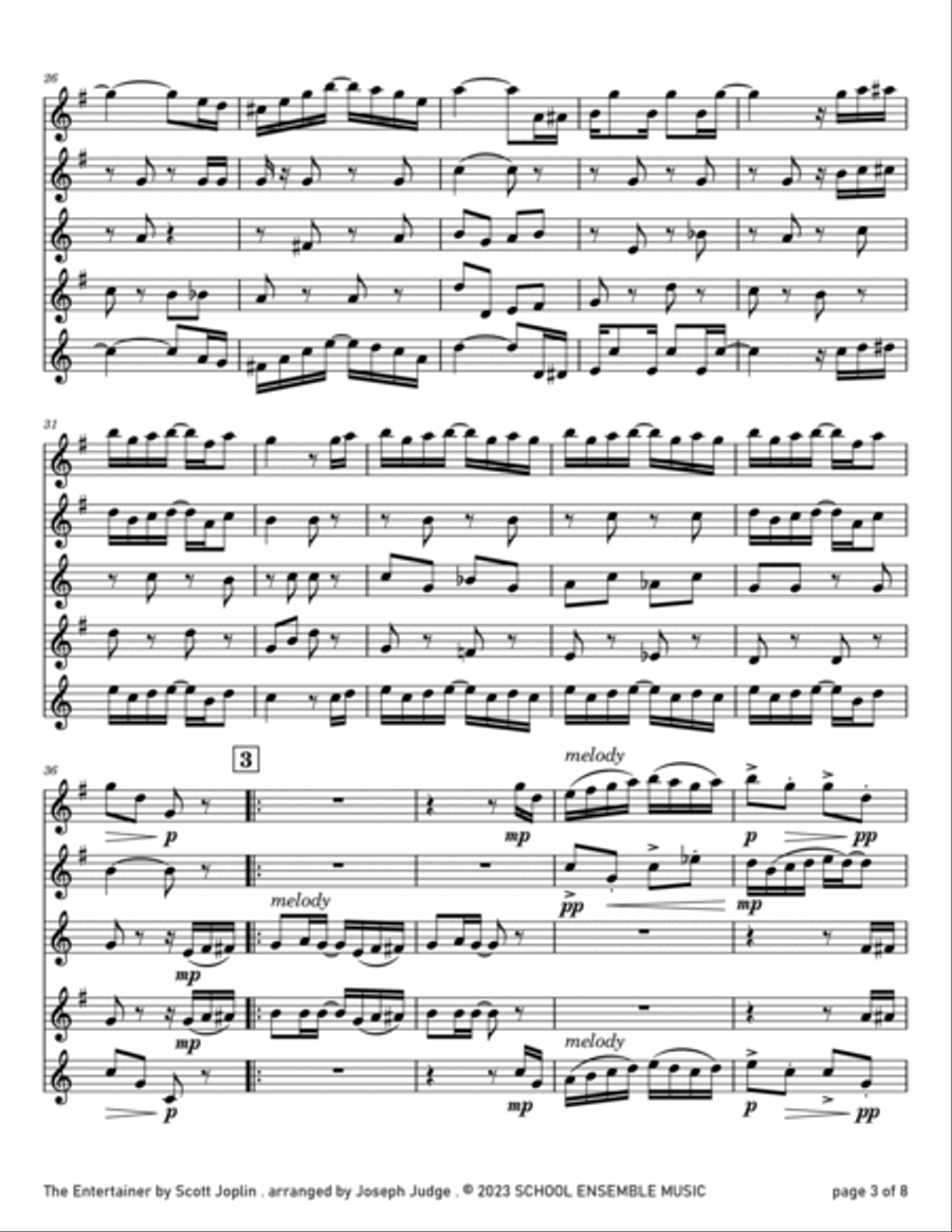 The Entertainer by Scott Joplin for Saxophone Quartet in Schools Saxophone Quartet scores gallery preview page 3