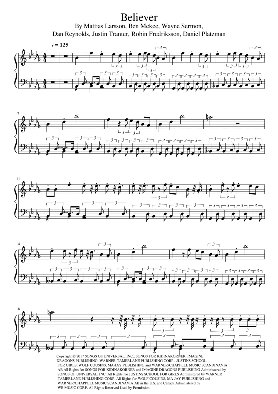Believer Believer Piano Solo scores gallery preview page 1