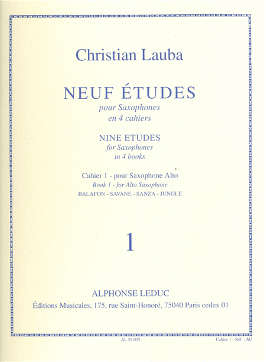 Christian Lauba - Neuf Etudes Pour Saxophone Alto, Cahier 1 Saxophone Solo scores gallery preview page 1