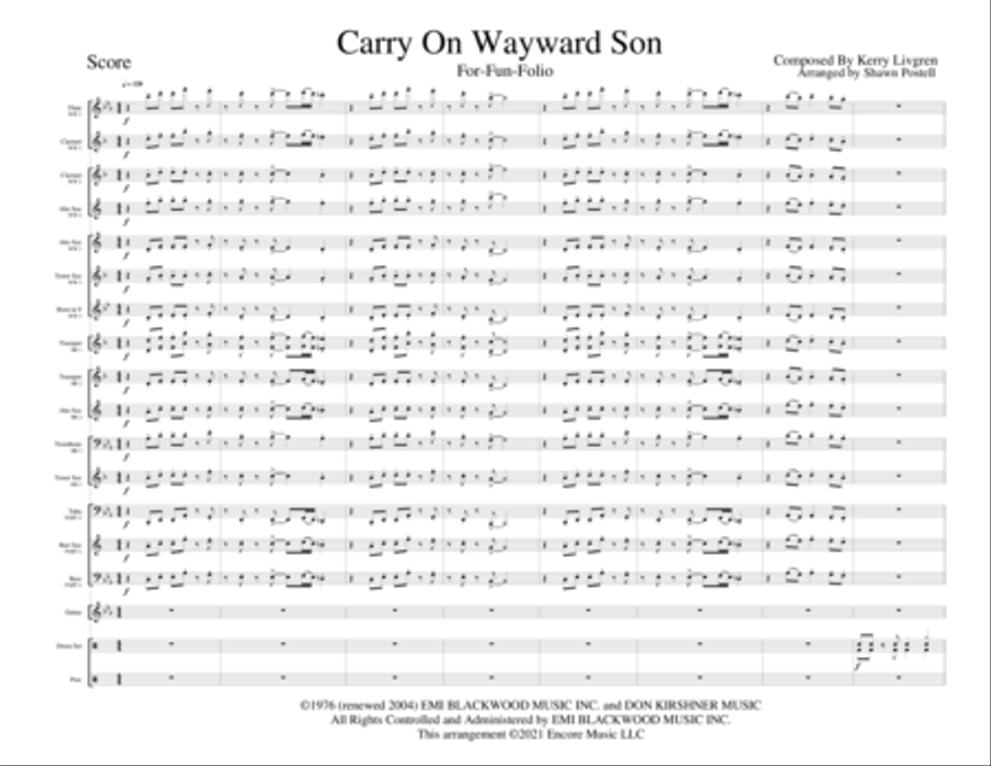 Carry On Wayward Son Small Ensemble scores gallery preview page 2