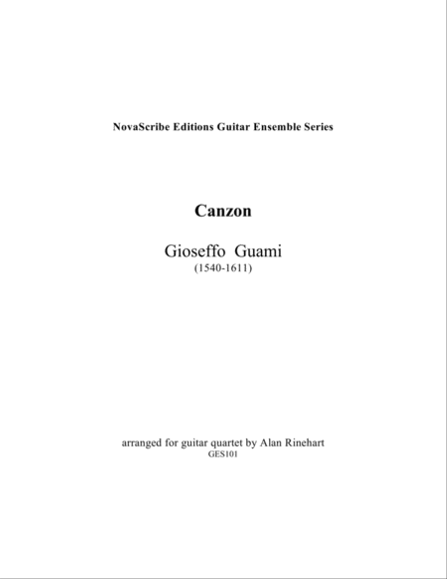 Canzon (#22) arr. for guitar quartet Small Ensemble scores gallery preview page 2