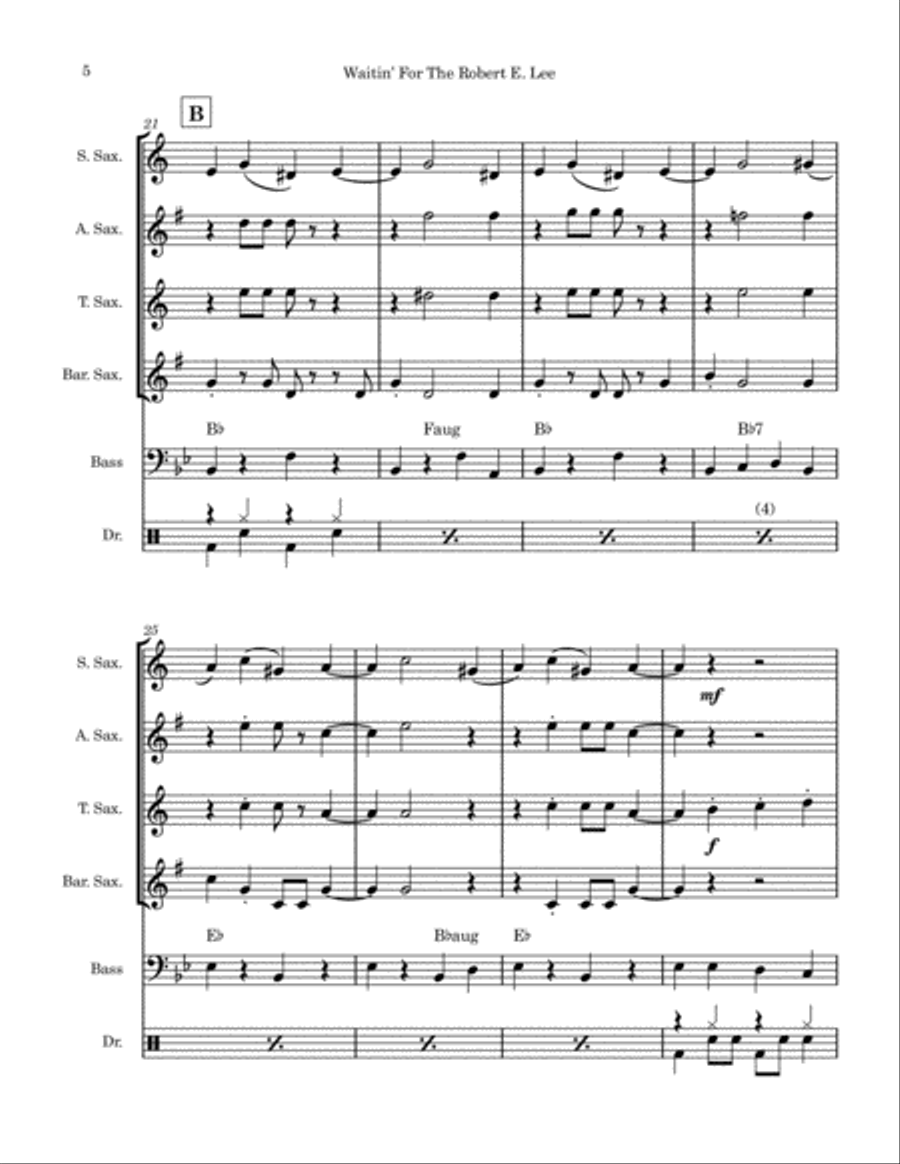 Waitin' For The Robert E. Lee (Saxophone Quartet) Saxophone Quartet scores gallery preview page 5