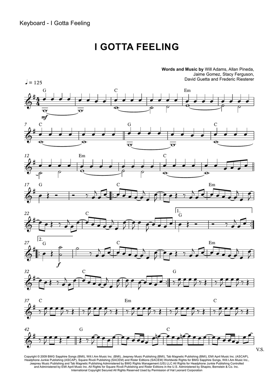 I Gotta Feeling I Gotta Feeling Small Ensemble scores gallery preview page 1