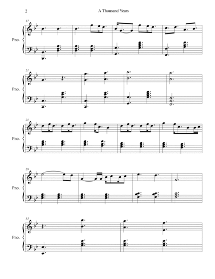 A Thousand Years Piano Solo scores gallery preview page 2