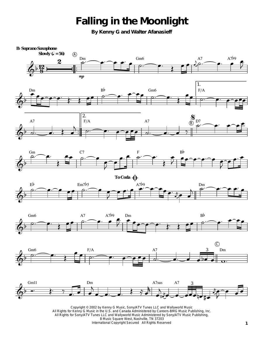 Falling In The Moonlight Falling In The Moonlight Soprano Saxophone scores gallery preview page 1