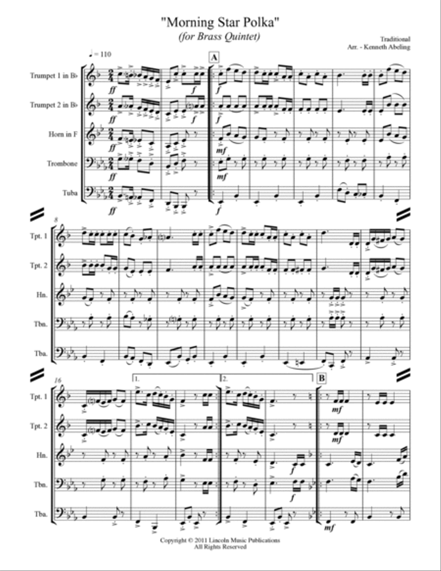Morning Star Polka (for Brass Quintet) Brass Quintet scores gallery preview page 2