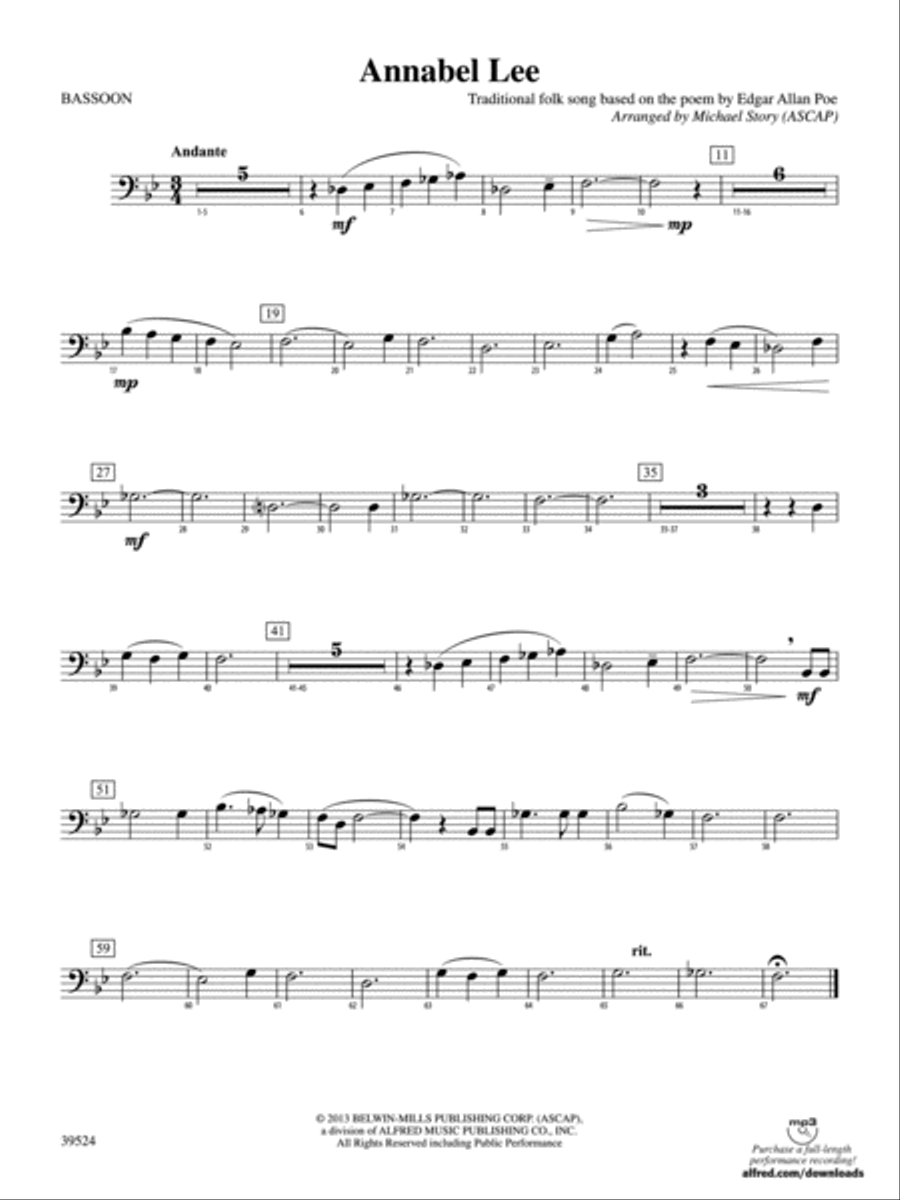 Annabel Lee: Bassoon Concert Band scores gallery preview page 1