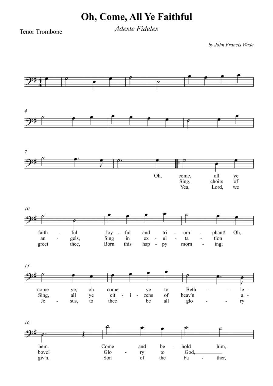 Oh, Come, All Ye Faithful (Adeste Fideles) Trombone Solo scores gallery preview page 1
