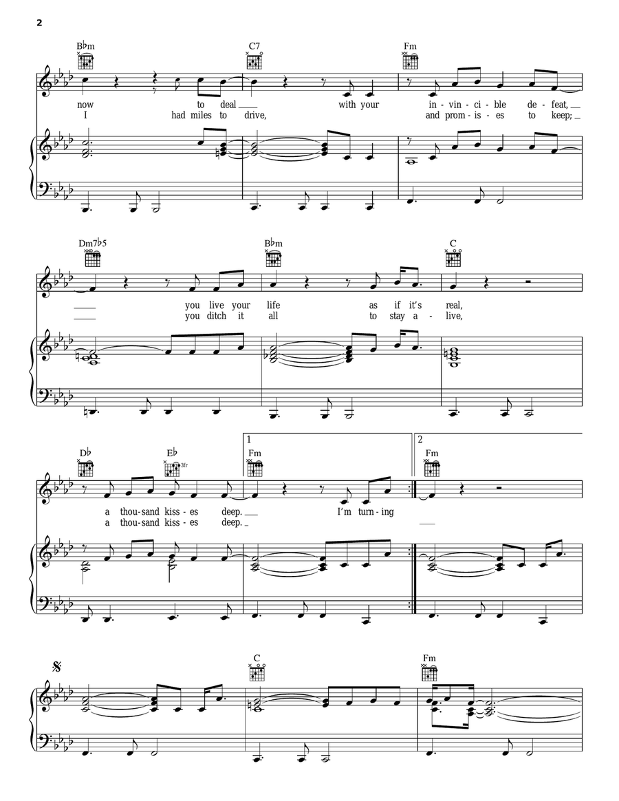 A Thousand Kisses Deep A Thousand Kisses Deep Piano, Vocal, Guitar scores gallery preview page 2