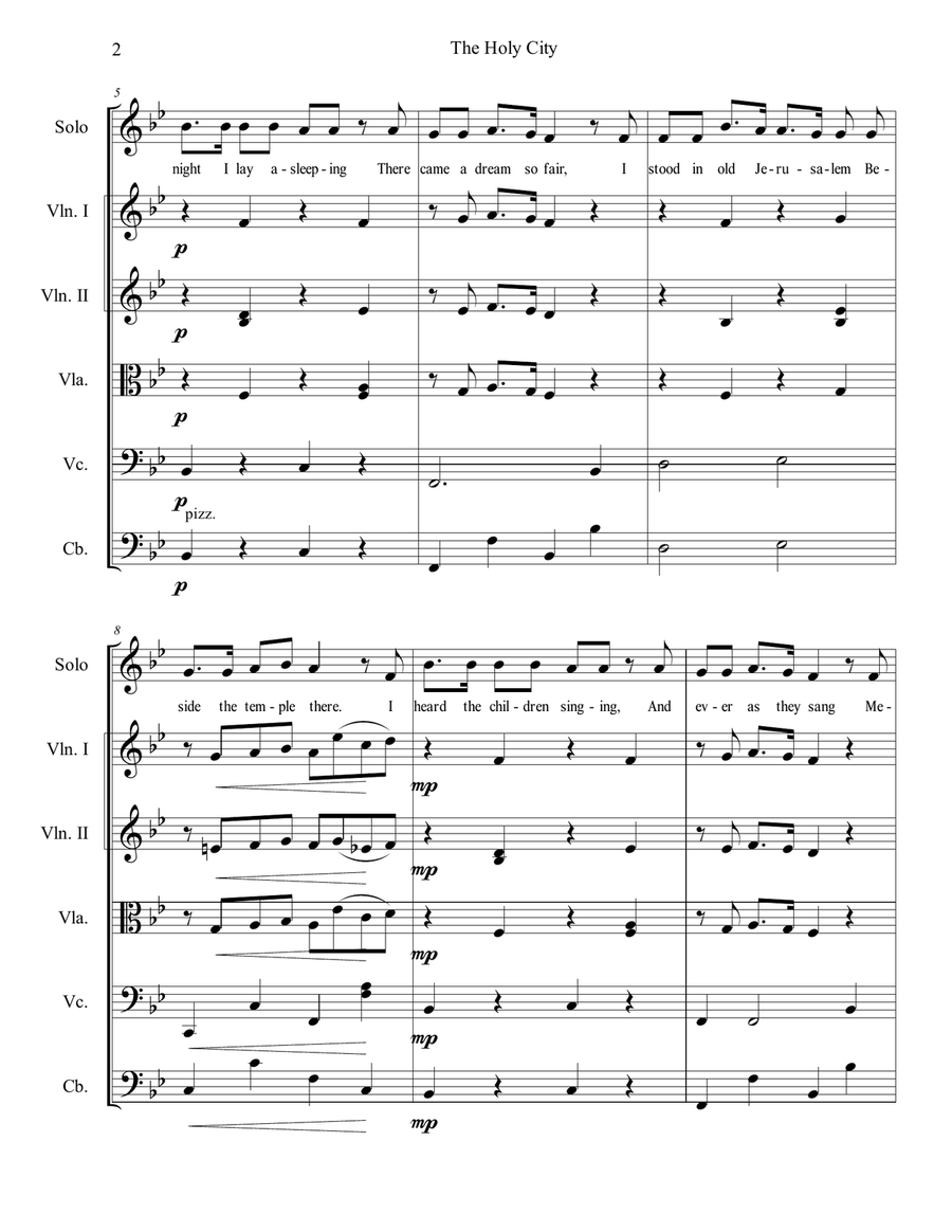 The Holy City, Vocal or Instrumental Solo, With String Ensemble Accompaniment Chamber Orchestra scores gallery preview page 2
