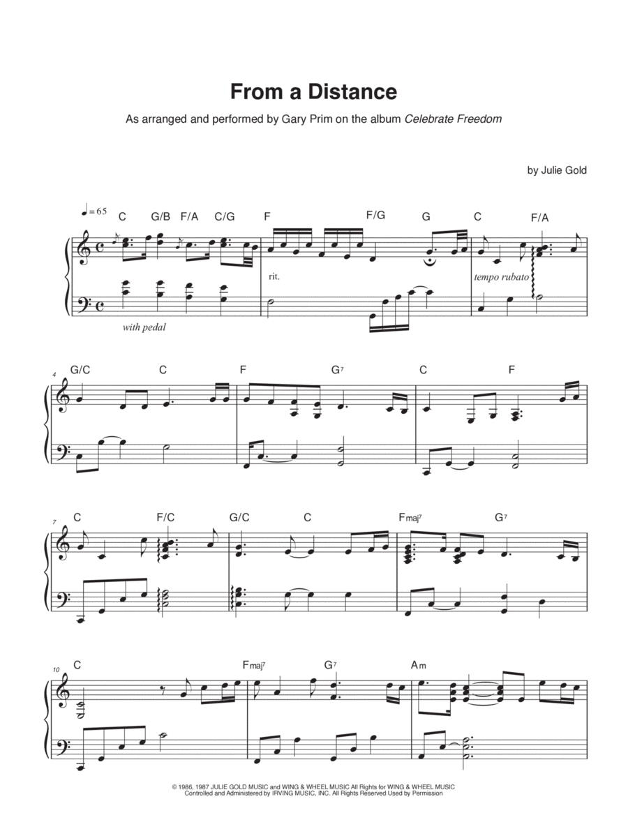 From A Distance Piano Solo scores gallery preview page 1