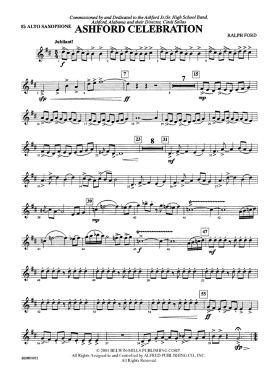Ashford Celebration: E-flat Alto Saxophone Concert Band scores gallery preview page 1
