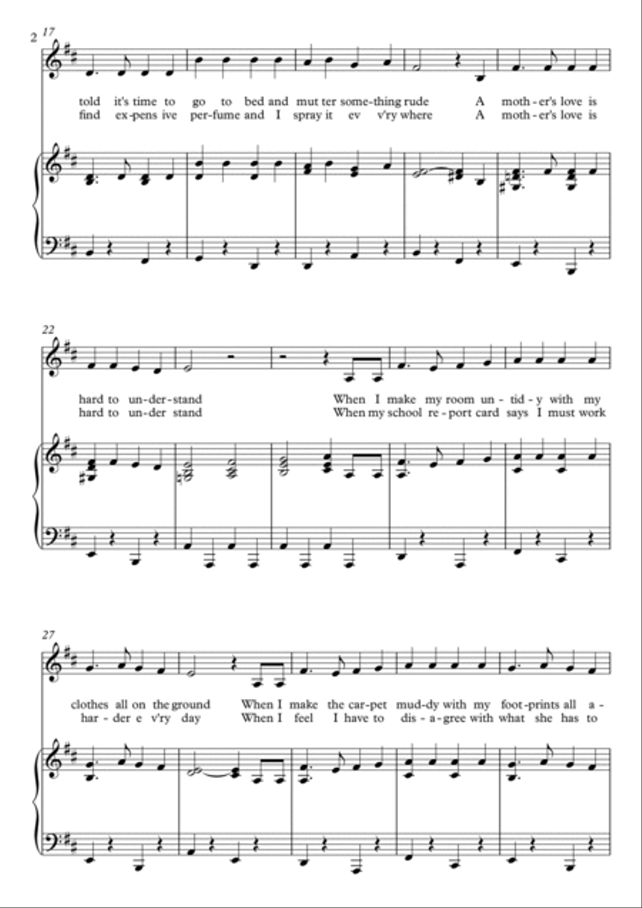 Mother's Day Song - A Mother's Love Is Hard To Understand Choir scores gallery preview page 2