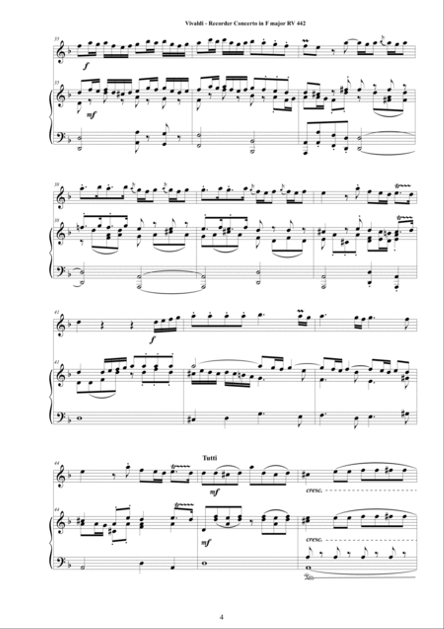 Vivaldi - Recorder Concerto in F major RV 442 for Alto Recorder and Piano Alto Recorder scores gallery preview page 4