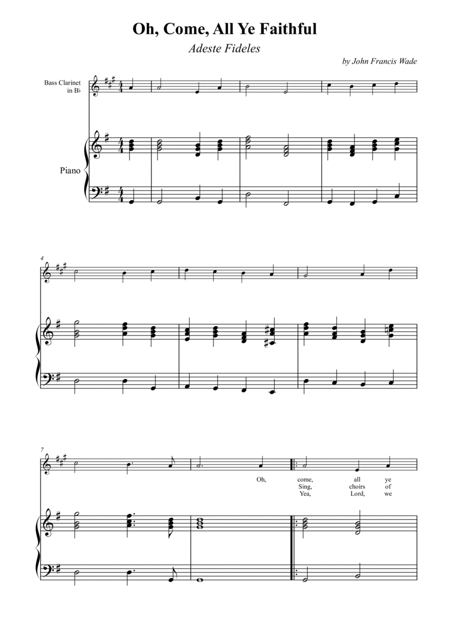 Oh, Come, All Ye Faithful (Adeste Fideles) Bass Clarinet scores gallery preview page 1
