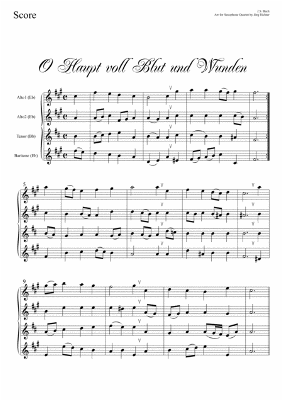 Oh head, full of blood and wounds (O Haupt voll Blut und Wunden, EG 85) for Saxophone Quartet Saxophone Quartet scores gallery preview page 2
