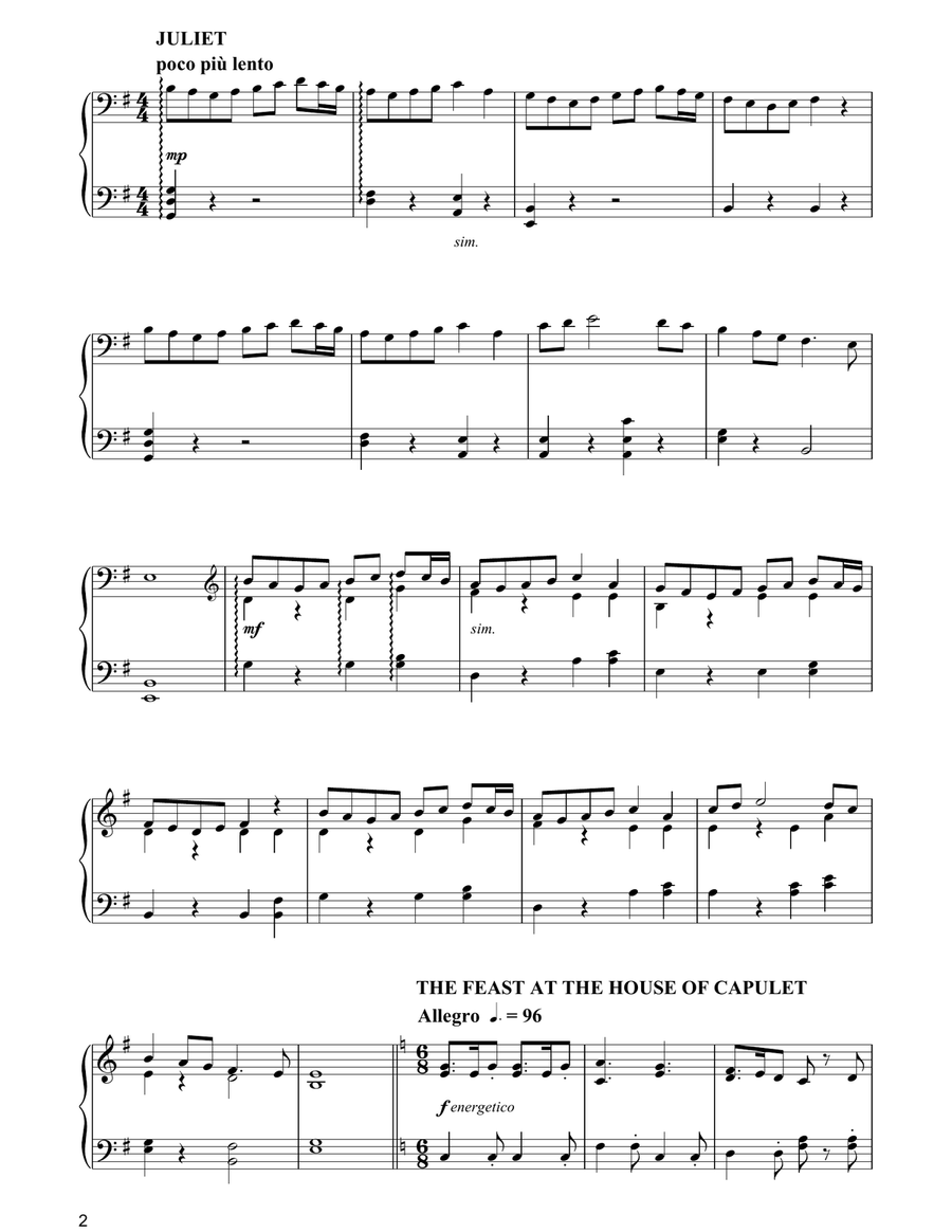 Suite: Romeo; Juliet; The Feast At The House Of Capulet; Did My Heart Love 'Til Now / Love Theme Piano Solo scores gallery preview page 2