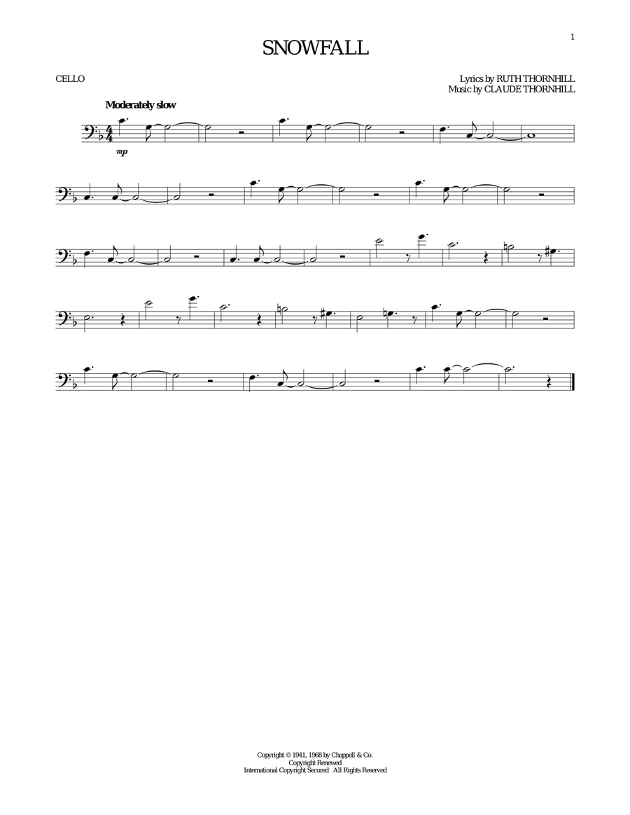 Snowfall Snowfall Cello Solo scores gallery preview page 1