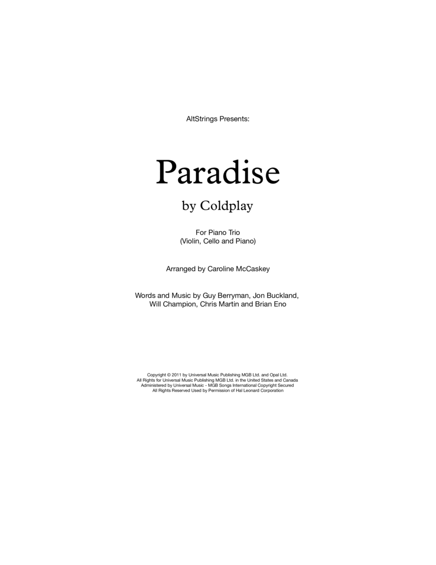 Paradise Paradise Piano Trio scores gallery preview page 1