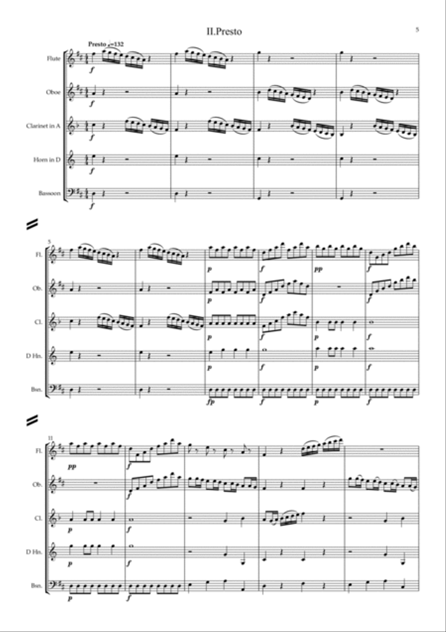 Leopold Mozart: Divertimento Militaire (Military Divertimento in D) (Complete) - wind quintet Woodwind Quintet scores gallery preview page 5