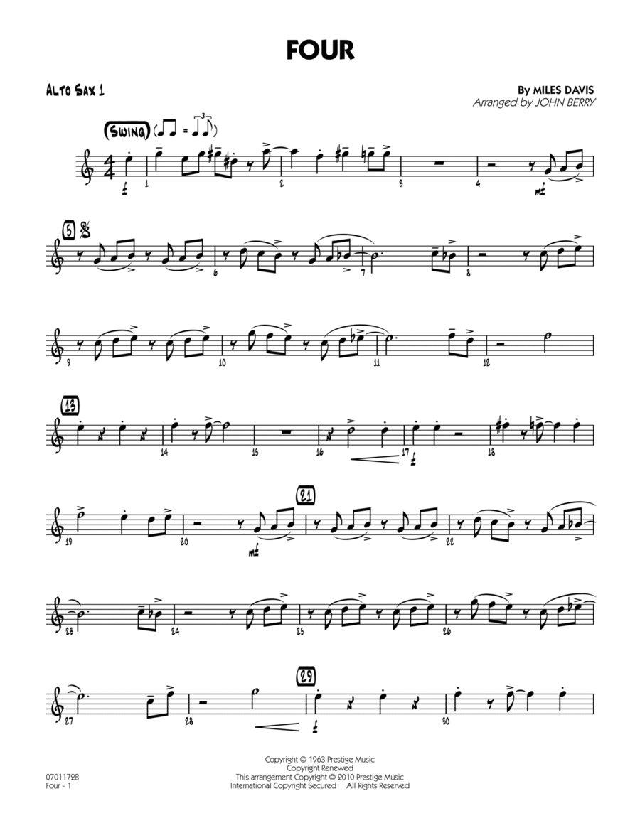Four Alto Sax 1 by Miles Davis Alto Saxophone Digital Sheet