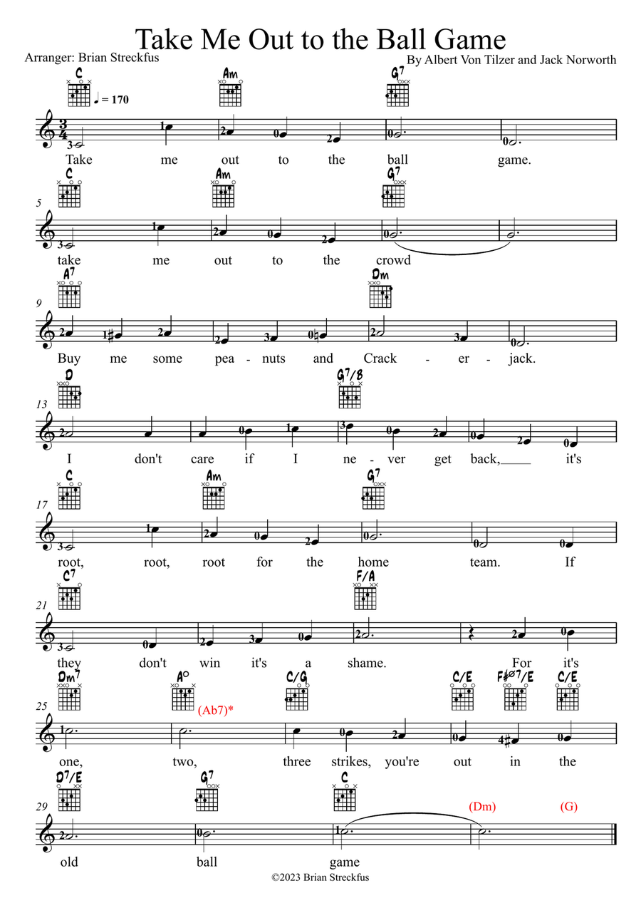 Take Me Out to the Ball Game Classical Guitar scores gallery preview page 1