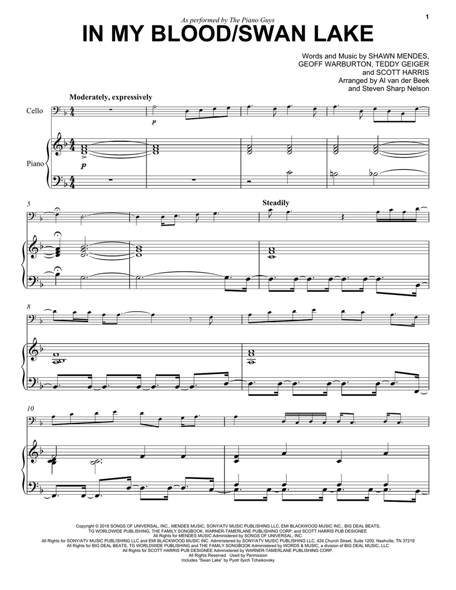 In My Blood / Swan Lake Piano scores gallery preview page 1