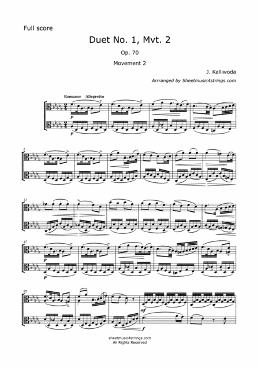 Kalliwoda, J. - Duet No.1, Mvt. 2, Op. 70 for Two Violas String Duet scores gallery preview page 2
