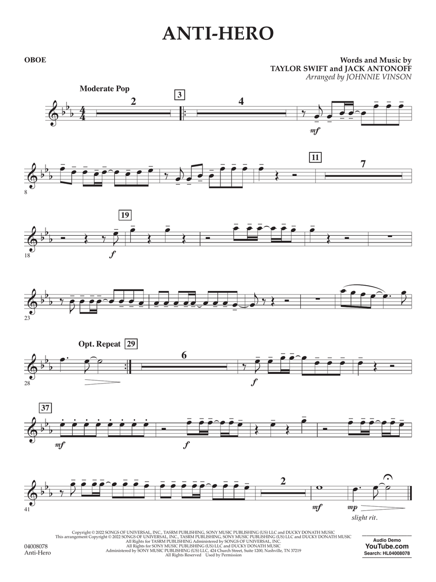 Anti-Hero (arr. Johnnie Vinson) - Oboe Concert Band scores gallery preview page 1