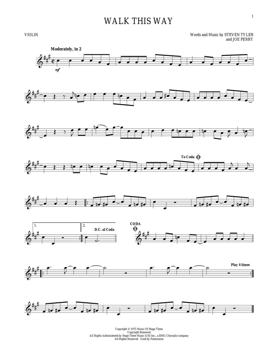 Walk This Way Walk This Way Violin Solo scores gallery preview page 1