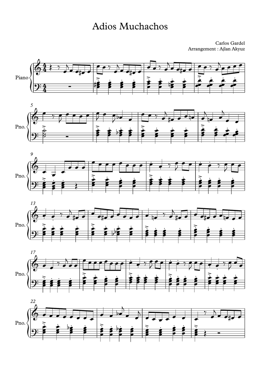 Adios Muchachos Piano Solo scores gallery preview page 1
