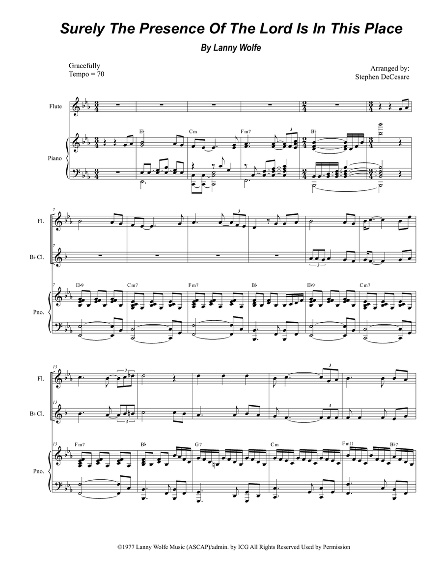 Surely The Presence Of The Lord Is In This Place Woodwind Duet scores gallery preview page 1